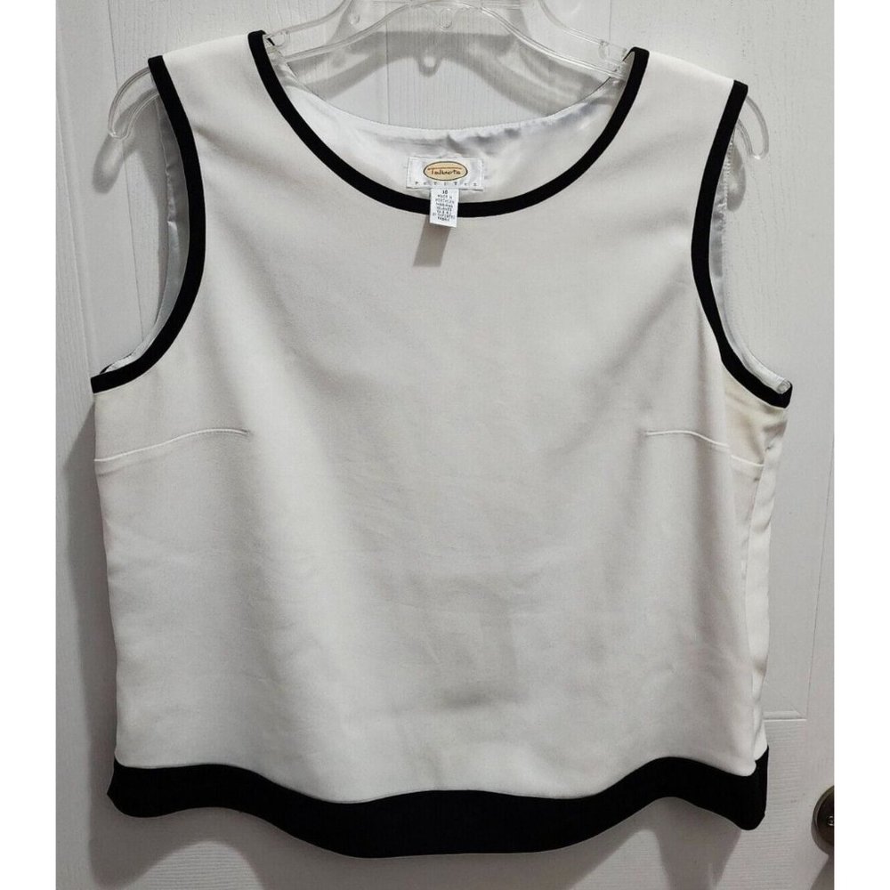 Vintage Talbots Women's Sleeveless Blouse Top Solid White/Black Trim Size 16